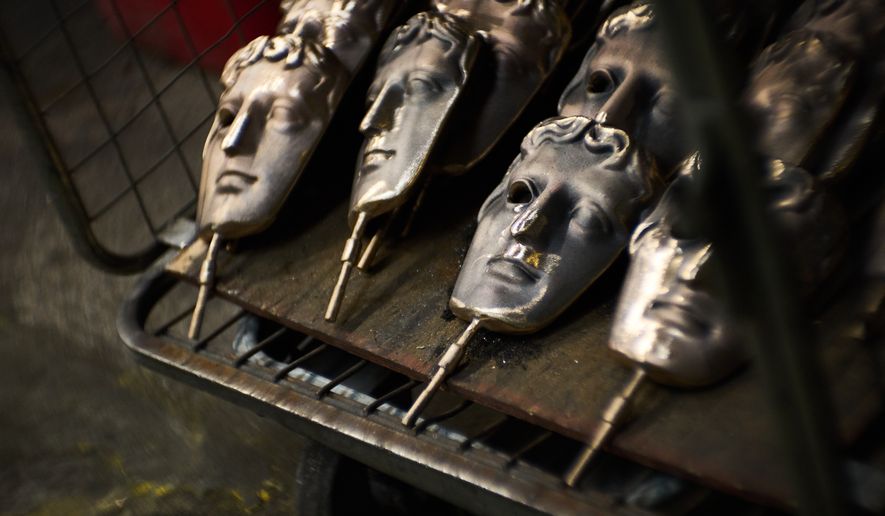 British Academy Film Awards masks as part of the process to create BAFTA masks at FSE Foundry in Braintree, England on Tuesday, Feb. 10, 2026. (Scott A Garfitt/Invision/AP)