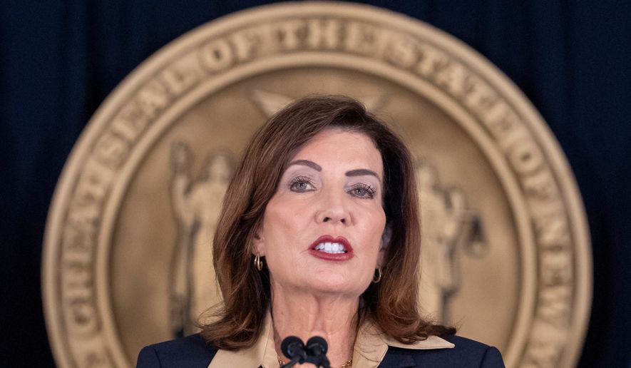 New York Governor Kathy Hochul speaks during a news conference, Friday, Oct. 2, 2026, in New York. (AP Photo/Yuki Iwamura)
