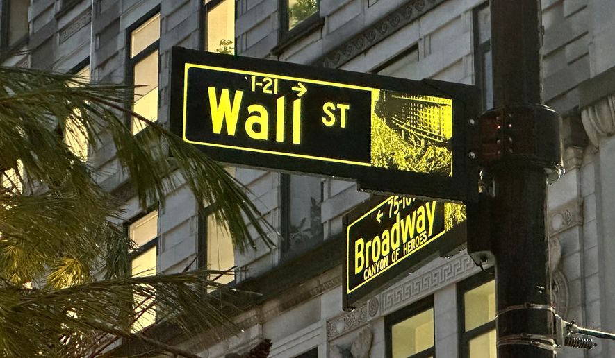 FILE - Signs mark the intersection of Wall Street and Broadway in New York's Financial District on Wednesday Dec.11, 2024. (AP Photo/Peter Morgan, File)