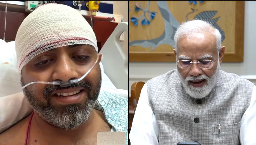 This screengrab from Narendra Modi YouTube Channel shows Indian Prime Minister Narendra Modi speaking with FlyDubai pilot Capt. Smit Machchhar on Friday, Oct. 2, 2026. (Narendra Modi YouTube Channel via AP )