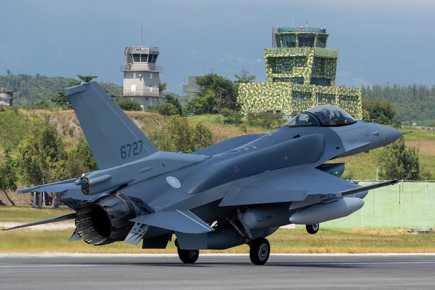 In this photo released by the Taiwan Ministry of National Defense, a F-16V Block 70 fighter jet, one of two delivered to Taiwan from a purchase of 66 from the U.S., arrives at the Zhi-Hang airbase in Taitung in southeastern Taiwan, Friday, Oct. 2, 2026. (Taiwan Ministry of National Defense via AP)