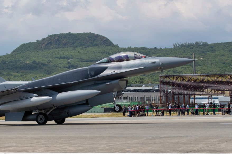 In this photo released by the Taiwan Ministry of National Defense, a F-16V Block 70 fighter jet, one of two delivered to Taiwan from a purchase of 66 from the U.S., arrives at the Zhi-Hang airbase in Taitung in southeastern Taiwan, Friday, Oct. 2, 2026. (Taiwan Ministry of National Defense via AP)