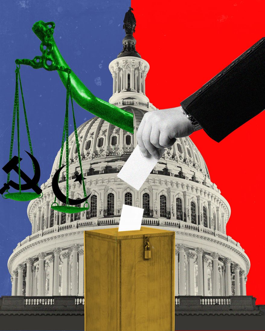 Democrats or Republicans controlling Congress in the midterm elections and the rise of Islamism and socialism in the United States of America illustration by Linas Garsys / The Washington Times