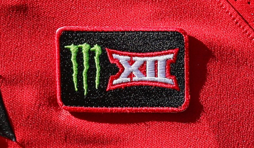 A Texas Tech player wears a Monster/Big 12 patch on his jersey during an NCAA college football game against Sam Houston State, Sept. 26, 2026, in Lubbock, Texas. (AP Photo/Chase Seabolt, File)