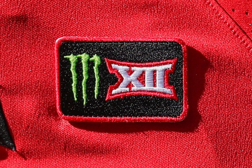 A Texas Tech player wears a Monster/Big 12 patch on his jersey during an NCAA college football game against Sam Houston State, Sept. 26, 2026, in Lubbock, Texas. (AP Photo/Chase Seabolt, File)