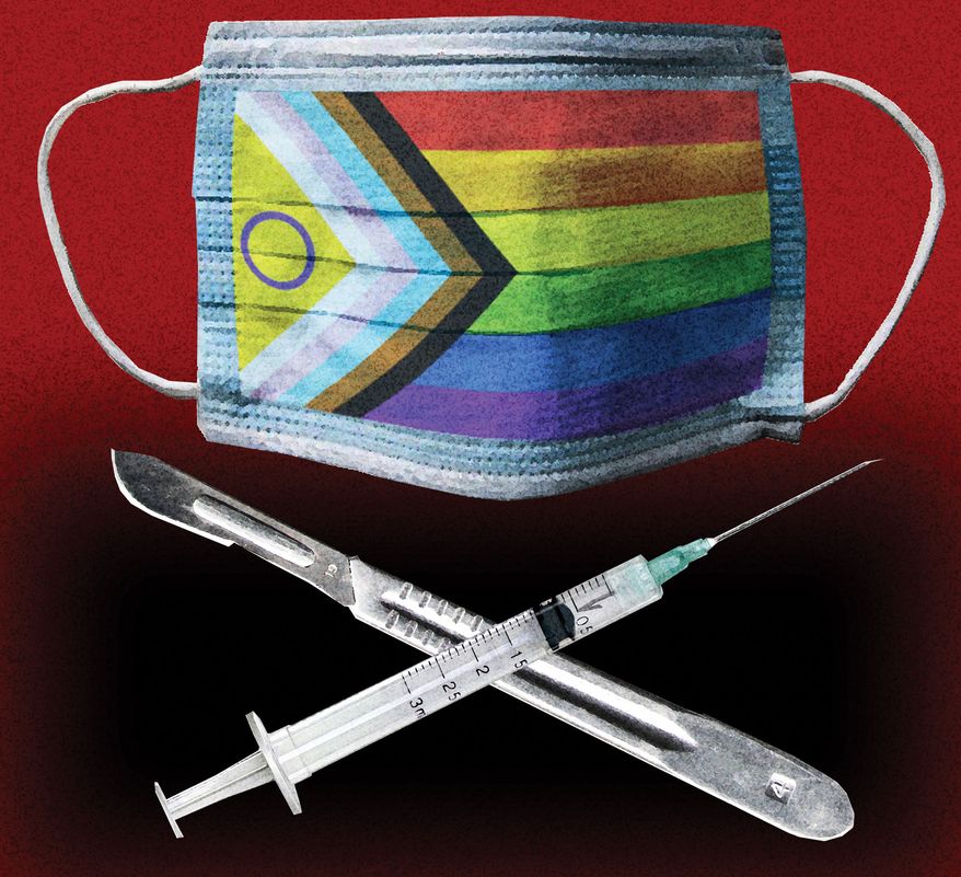 Genital surgeries and transgenderism illustration by Alexander Hunter/The Washington Times