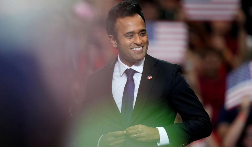 Ohio Republican gubernatorial candidate Vivek Ramaswamy speaks during a midterm election rally, Saturday, Oct. 3, 2026, in Vandalia, Ohio. (AP Photo/Joshua A. Bickel)