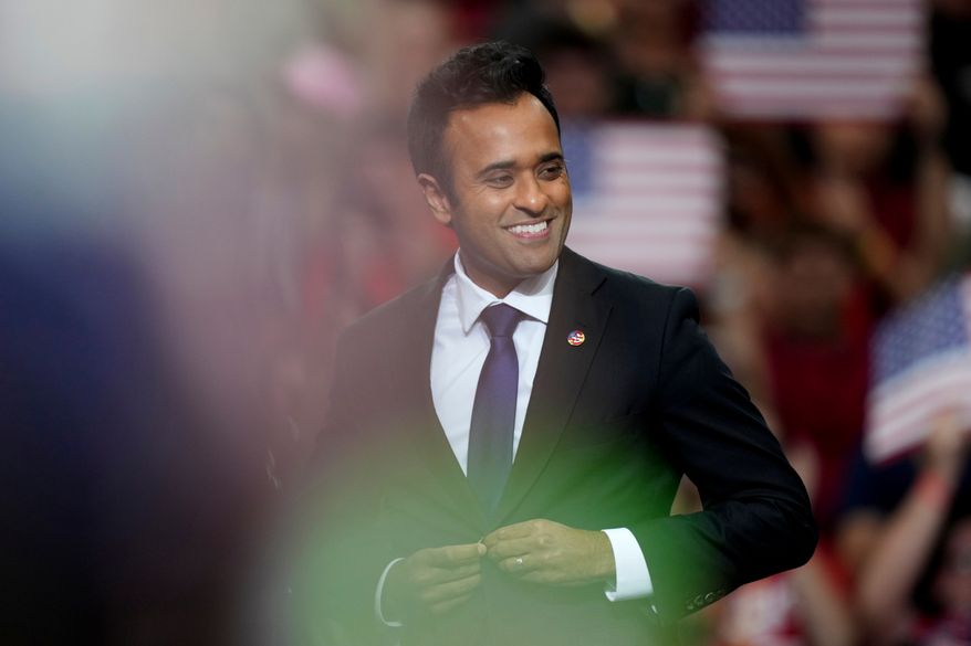 Ohio Republican gubernatorial candidate Vivek Ramaswamy speaks during a midterm election rally, Saturday, Oct. 3, 2026, in Vandalia, Ohio. (AP Photo/Joshua A. Bickel)