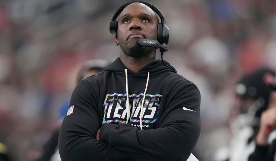Houston Texans head coach DeMeco Ryans looks on during the first half of an NFL football game against the Dallas Cowboys in Houston, Sunday, Oct. 4, 2026. (AP Photo/Eric Christian Smith)