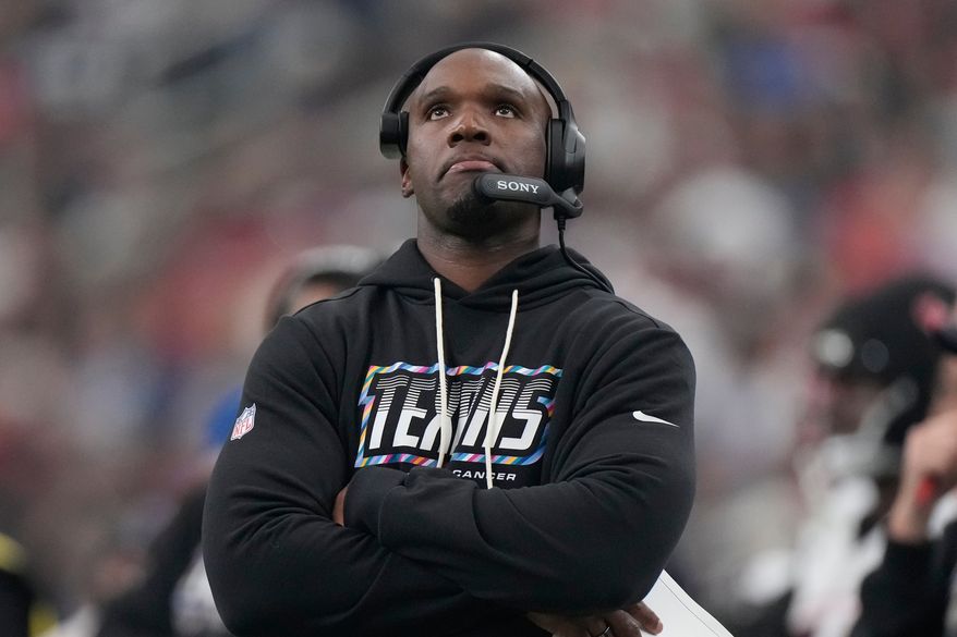 Houston Texans head coach DeMeco Ryans looks on during the first half of an NFL football game against the Dallas Cowboys in Houston, Sunday, Oct. 4, 2026. (AP Photo/Eric Christian Smith)