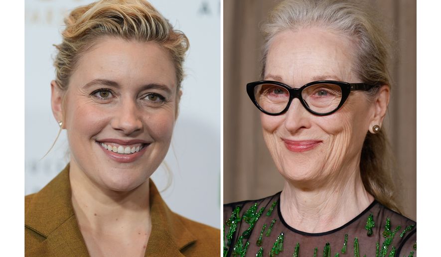 Greta Gerwig appears at the 37th annual Producers Guild Awards in Los Angeles on Feb. 28, 2026, left, and Meryl Streep appears at The Albies in London on Oct. 3, 2025. (AP Photo)