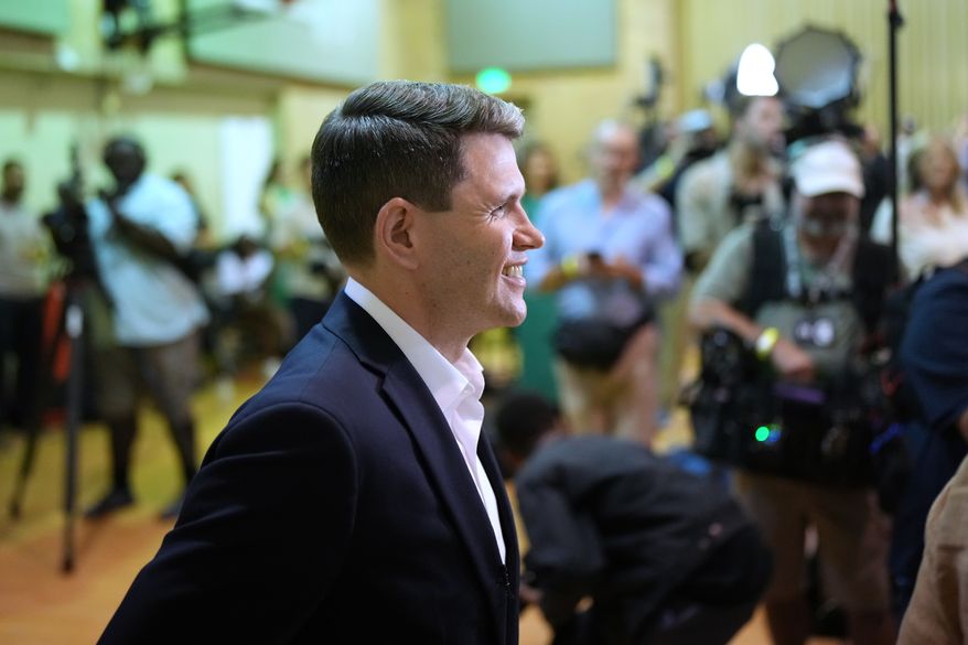 Democratic U.S. Senate candidate Texas state Rep. James Talarico speaks at a food drive at the Frederick Douglass Human Services and Justice Center, Wednesday, Sept. 9, 2026, in Dallas. (AP Photo/Julia Demaree Nikhinson)