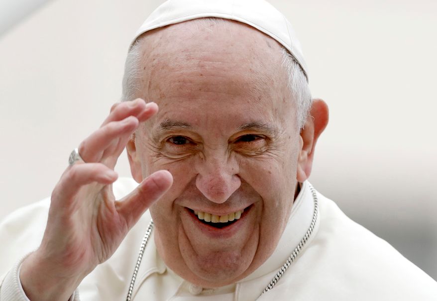 Pope Francis leaves at the end of his weekly general audience in St. Peter's Square, at the Vatican, May 15, 2019. (AP Photo/Andrew Medichini, File)