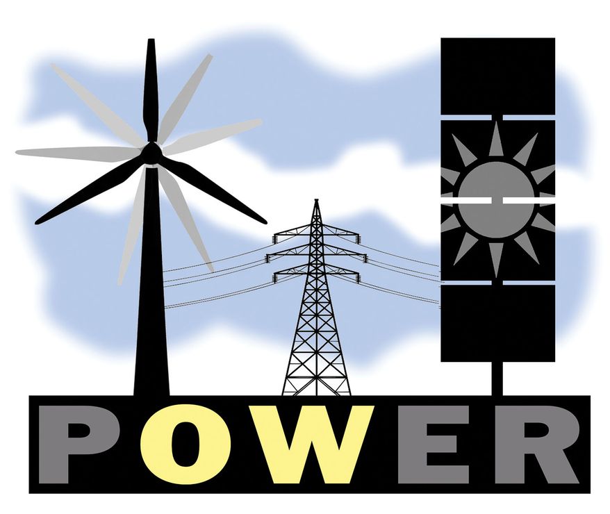 Powering the electrical grid with green energy (solar and wind) illustration by Alexander Hunter/The Washington Times