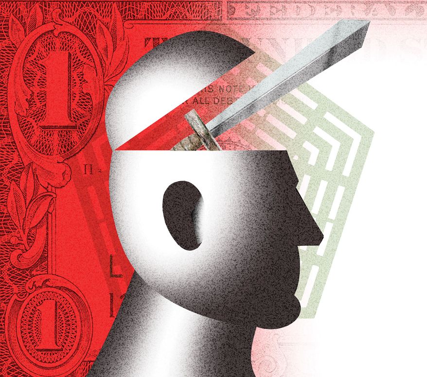 Costs for Pentagon and military to win the information war illustration by Alexander Hunter/The Washington Times
