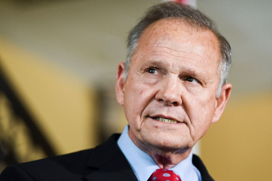 FILE - Former Alabama Chief Justice Roy Moore announces his run for the Republican nomination for U.S. Senate, June 20, 2019, in Montgomery, Ala. (AP Photo/Julie Bennett, File)