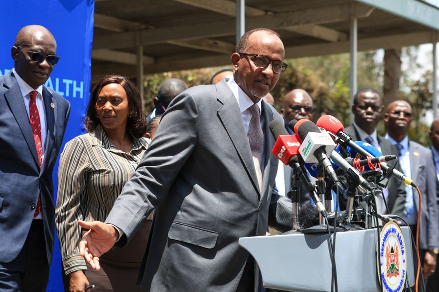 Kenya Health minister Aden Duale speaks to journalists as he announces the first case of Ebola virus in Kenya, Nairobi, Tuesday, Oct. 6, 2026. (AP Photo/Andrew Kasuku)