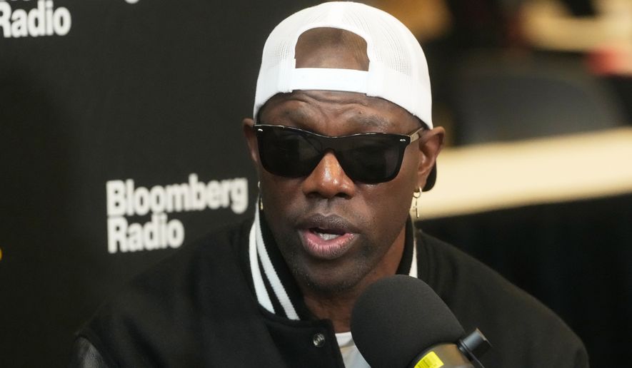 Former NFL football player Terrell Owens speaks at the NFL's Super Bowl Radio Row in San Francisco, Feb. 4, 2026. (AP Photo/Jeff Chiu, File)