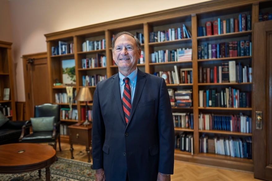 Associate Justice Samuel Alito stands in his chambers at the Supreme Court during an Associated Press interview, in Washington, Tuesday, Sept. 29, 2026. (AP Photo/J. Scott Applewhite)