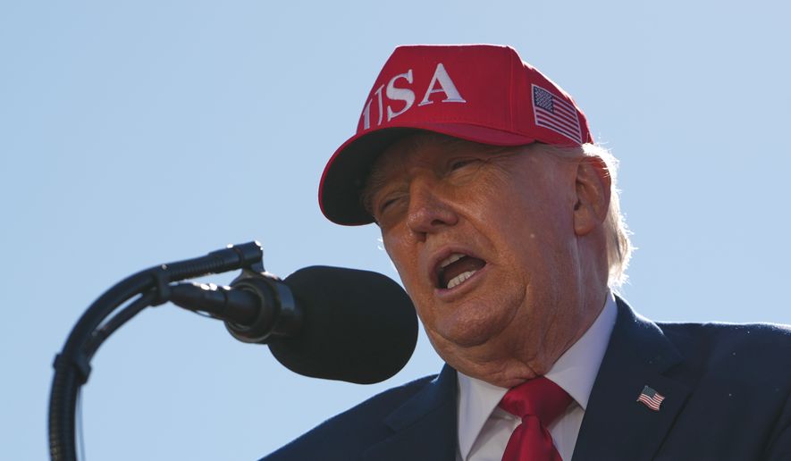President Donald Trump speaks at an event for Anduril Industries, Inc., at Sparrows Point Shipyard, Tuesday, Oct. 6, 2026, in Sparrows Point, Md. (AP Photo/Julia Demaree Nikhinson)
