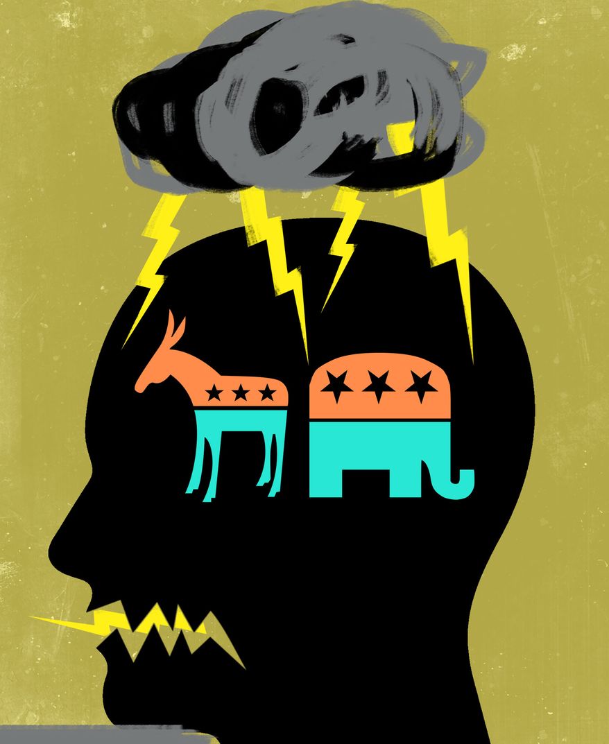 Americans hate the Republican Party and Democratic Party illustration by Linas Garsys / The Washington Times