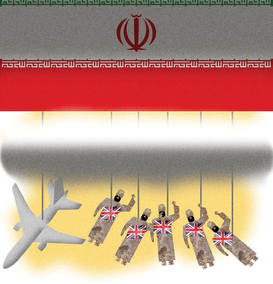 Iran's involvement in recent terrorist attacks illustration by Alexander Hunter/The Washington Times