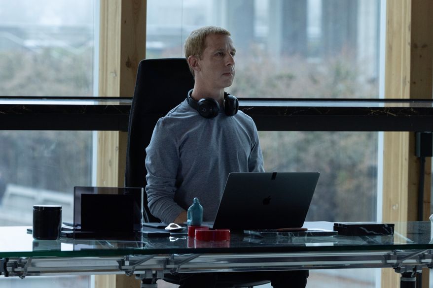 This image released by Sony Pictures shows Jeremy Strong as Mark Zuckerberg, in a scene from "The Social Reckoning." (Leah Gallo/Sony Pictures via AP)