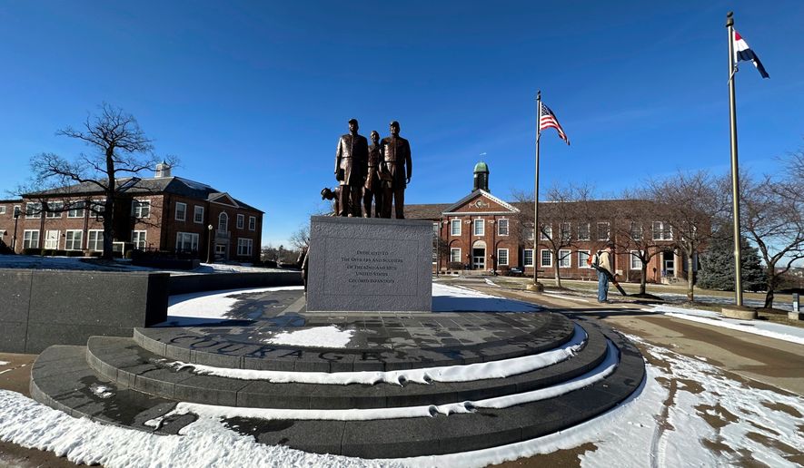 A statue sits on the campus of Lincoln University, Wednesday, Jan. 17, 2024, in Jefferson City, Mo. (AP Photo/Summer Ballentine, File)