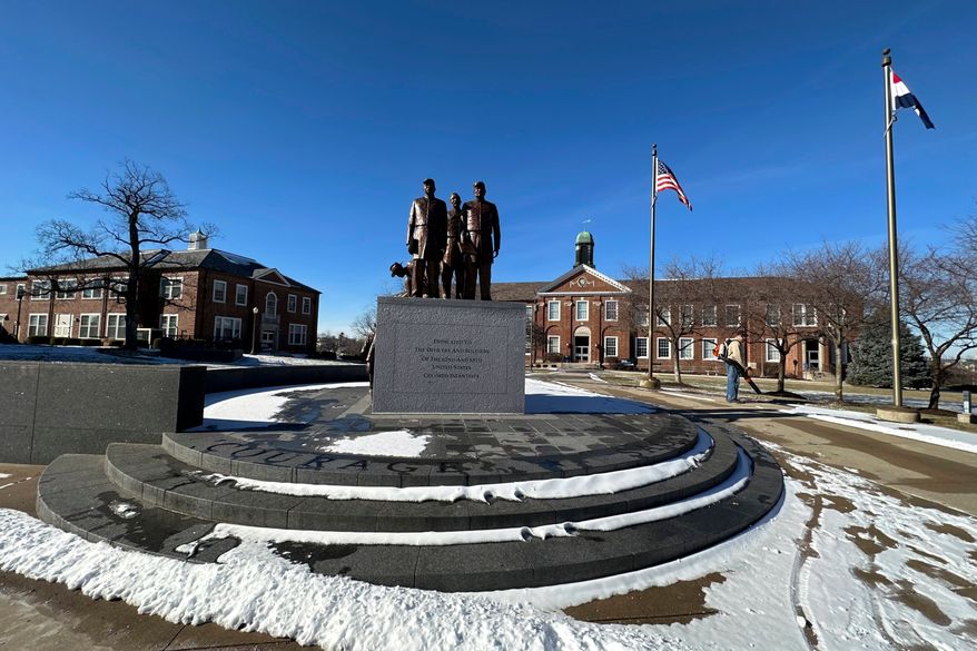 A statue sits on the campus of Lincoln University, Wednesday, Jan. 17, 2024, in Jefferson City, Mo. (AP Photo/Summer Ballentine, File)