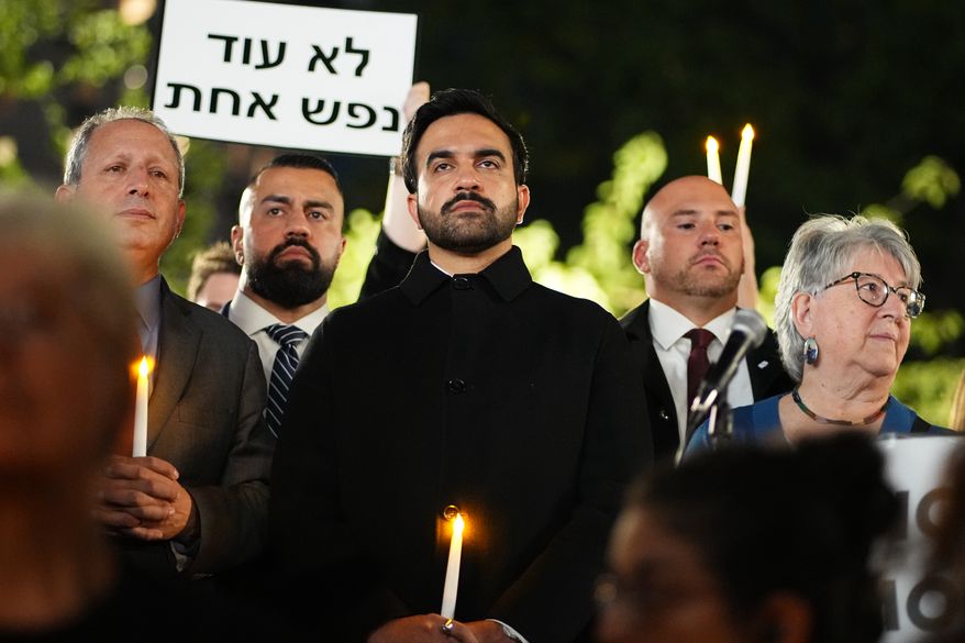New York City Mayor Zohran Mamdani attends a vigil marking the third anniversary of the October 7 attacks on Israel Wednesday, Oct. 7, 2026, in New York. (AP Photo/Frank Franklin II)