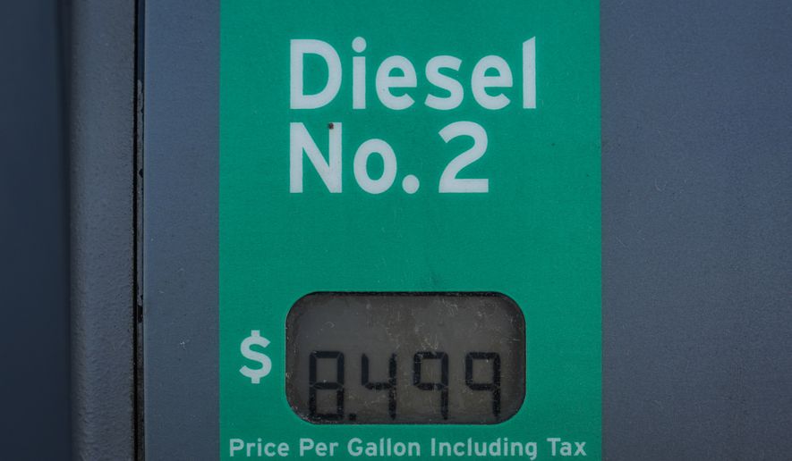 A diesel fuel price is displayed on a pump in Brea, Calif., Thursday, Sept. 10, 2026. (AP Photo/Jae C. Hong)