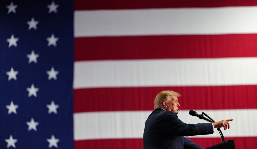 President Donald Trump speaks at a campaign rally at the Oncenter, Friday, Oct. 9, 2026, in Syracuse, N.Y. (AP Photo/Julia Demaree Nikhinson)