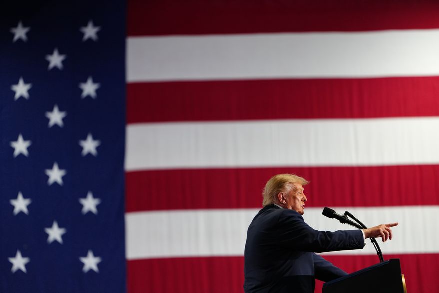 President Donald Trump speaks at a campaign rally at the Oncenter, Friday, Oct. 9, 2026, in Syracuse, N.Y. (AP Photo/Julia Demaree Nikhinson)