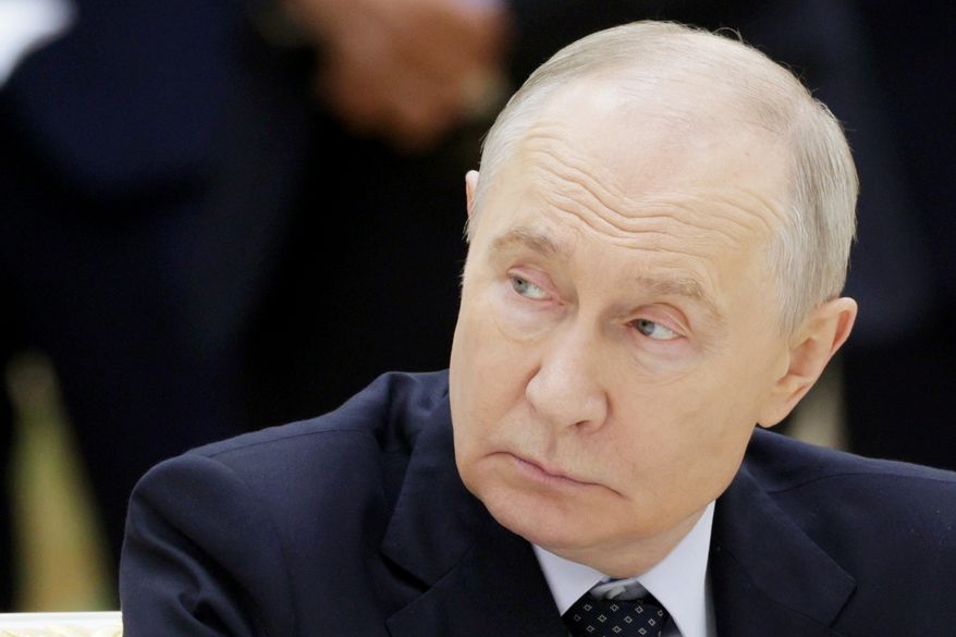 Russian President Vladimir Putin attends the extended format meeting at the Commonwealth of Independent States (CIS) summit in Turkmenbasy, Turkmenistan, Friday, Oct. 9, 2026. (Gavriil Grigorov, Sputnik, Kremlin Pool Photo via AP)