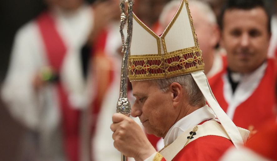Pope Leo XIV arrives to celebrate a mass in St. Peter's Basilica at the Vatican, Thursday, Oct.8, 2026, for the annual opening of the academic year at pontifical universities, joining Rome's 22 pontifical institutions and numerous others worldwide. (AP Photo/Gregorio Borgia)