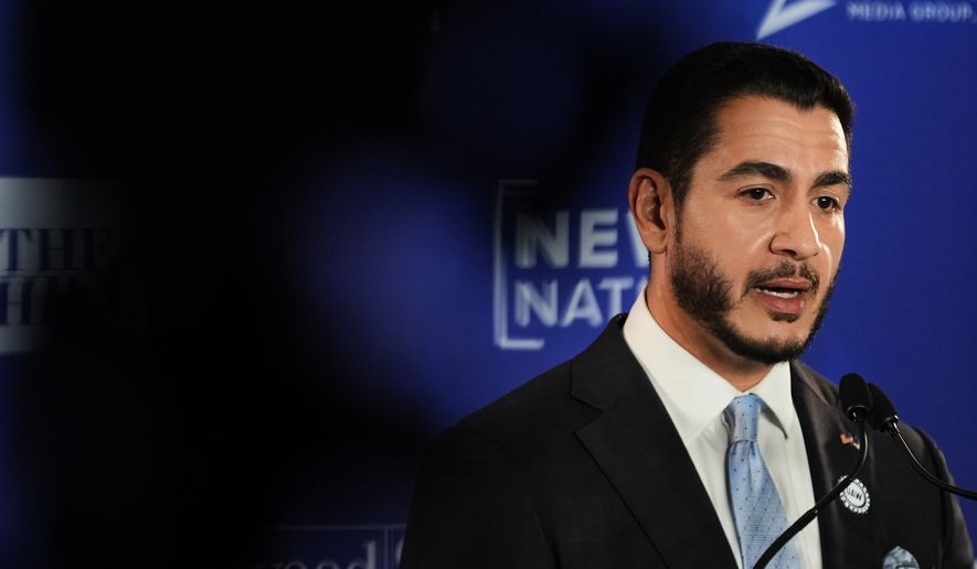 Democratic nominee for U.S. Senate Abdul El-Sayed, talks to the media after a televised debate with Republican nominee for U.S. Senate Mike Rogers at WOOD-TV, on Thursday, Oct. 8, 2026, in Grand Rapids, Mich. (AP Photo/Paul Sancya)