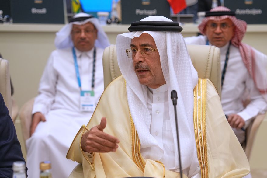 Aramco CEO Amin Al-Nasser attends the 17th Ministerial Meeting of the International Energy Forum (IEF), in Riyadh, Saudi Arabia, Sunday, Oct. 11, 2026. (AP Photo/Baraa Anwer)