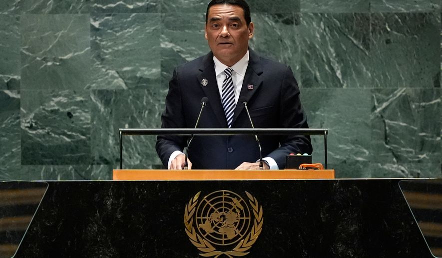 FILE - Belize's Minister for Foreign Affairs and Foreign Trade Francis Fonseca addresses the 79th session of the United Nations General Assembly, on Sept. 28, 2024. (AP Photo/Pamela Smith, File)