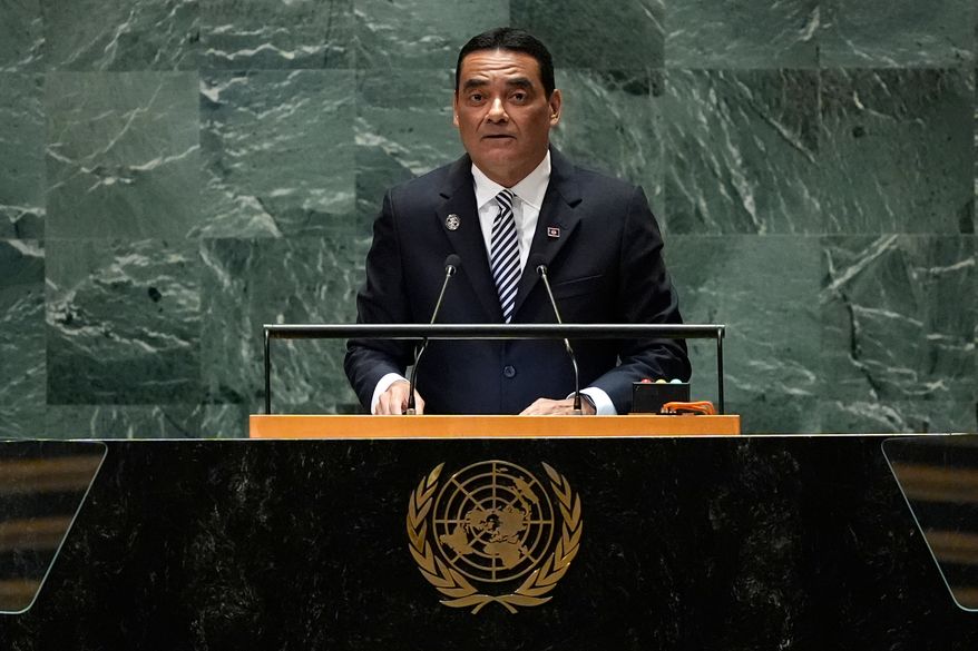 FILE - Belize's Minister for Foreign Affairs and Foreign Trade Francis Fonseca addresses the 79th session of the United Nations General Assembly, on Sept. 28, 2024. (AP Photo/Pamela Smith, File)
