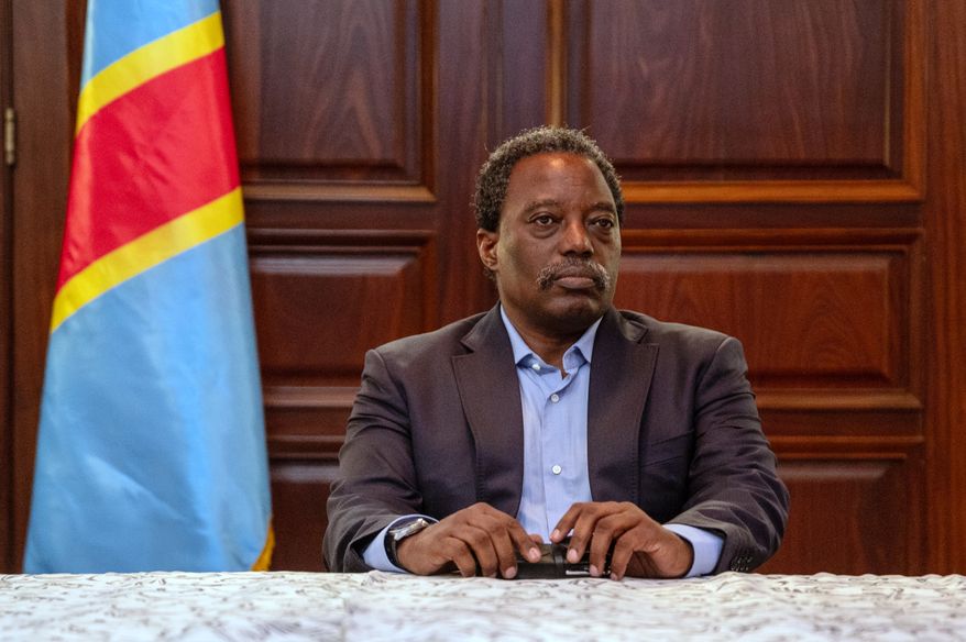 Joseph Kabila, former president of the Democratic Republic of the Congo, during the announcement of the creation of the Front pour la refondation de la nation (FRN), or Front for the Refoundation of the Nation, in Goma, eastern Congo, Monday, Oct. 12, 2026. (AP Photo/Moses Sawasawa)