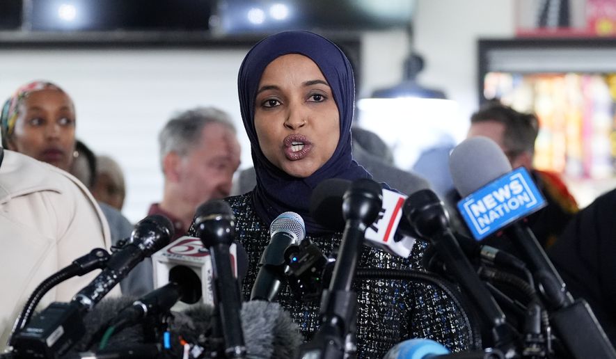 Rep. Ilhan Omar, D-Minn., speaks during a news conference on Jan. 28, 2026, in Minneapolis. (AP Photo/Adam Gray, File)