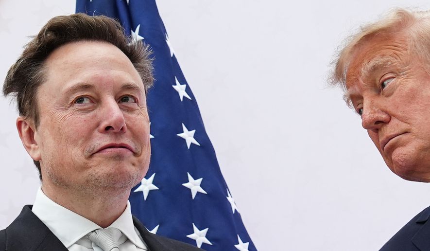 President Donald Trump, right, presents the National Medal of Science to Elon Musk at the U.S. Institute of Peace, Thursday, Oct. 8, 2026, in Washington. (AP Photo/Julia Demaree Nikhinson) **FILE**
