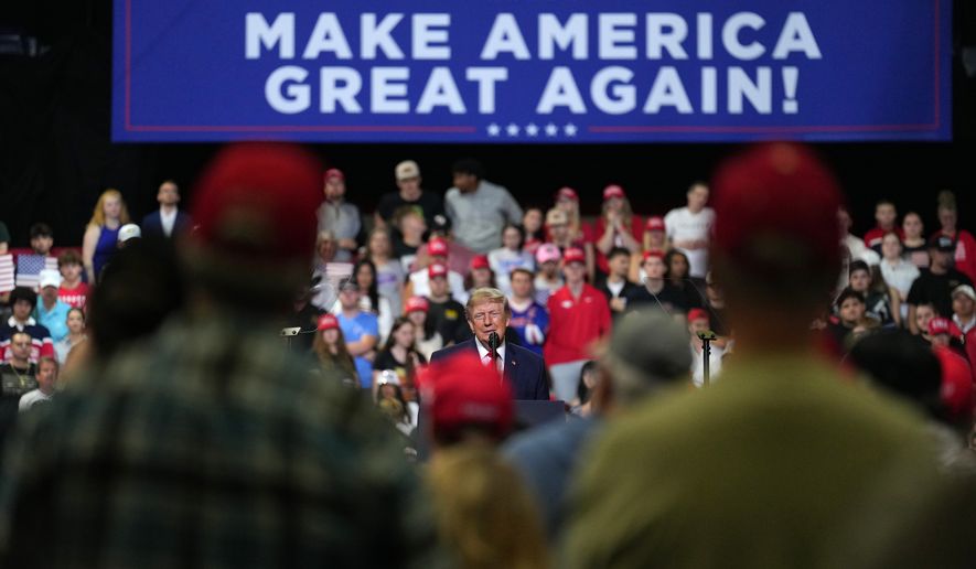 President Donald Trump speaks at a campaign rally at the Covelli Centre, in Youngstown, Ohio, Monday, Oct. 12, 2026. (AP Photo/Jacquelyn Martin)