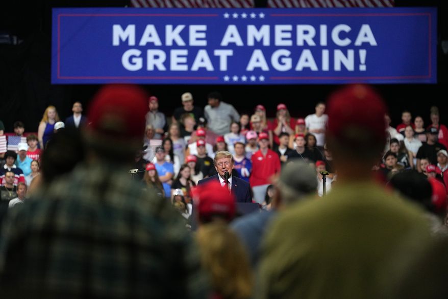 President Donald Trump speaks at a campaign rally at the Covelli Centre, in Youngstown, Ohio, Monday, Oct. 12, 2026. (AP Photo/Jacquelyn Martin)