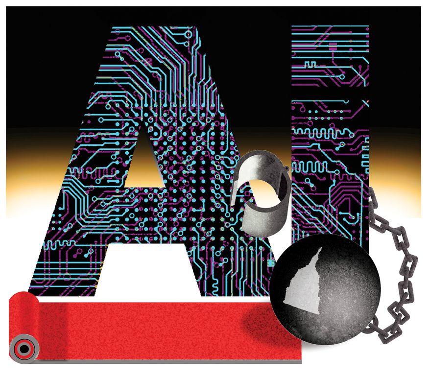 The best antidote to AI hysteria: Do nothing. Illustration by Alex Hunter of The Washington Times.