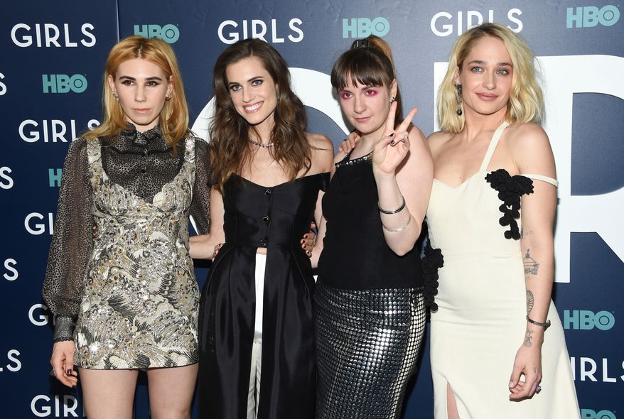 Actresses Zosia Mamet, left, Allison Williams, Lena Dunham and Jemima Kirke pose together at HBO's "Girls" sixth and final season premiere at Alice Tully Hall on Feb. 2, 2017, in New York. (Photo by Evan Agostini/Invision/AP, File)