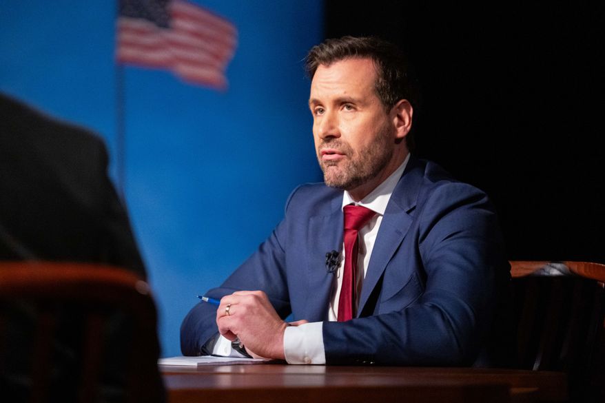 U.S. Senate candidate Rep. Josh Turek, D-Council Bluffs, speaks during a debate on Wednesday, Oct. 7, 2026, in Johnston, Iowa. (Cody Scanlan/The Des Moines Register via AP, Pool)