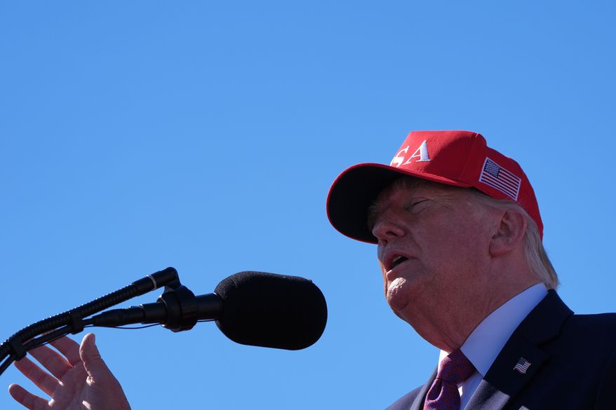President Donald Trump speaks at a campaign rally at Laughlin Bullhead International Airport, Wednesday, Oct. 14, 2026, in Bullhead, Ariz. (AP Photo/Alex Brandon)