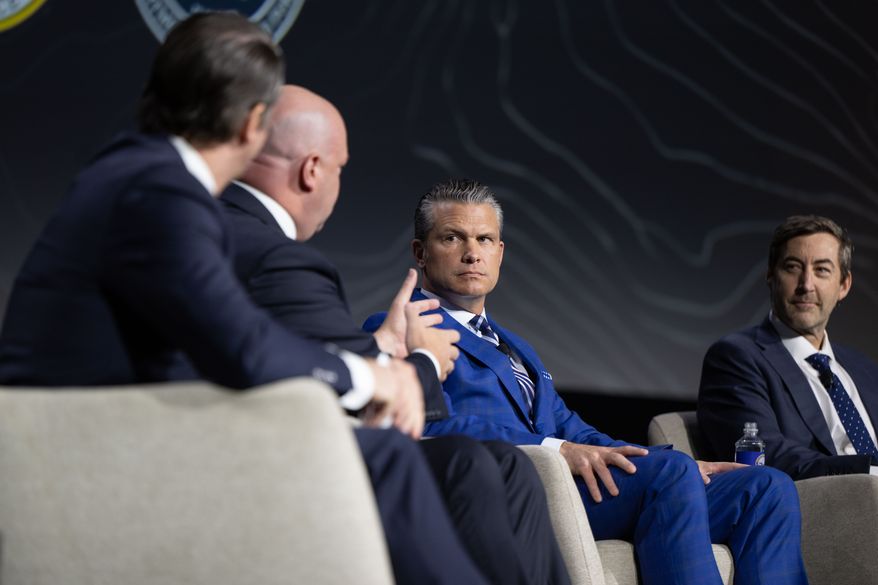 Secretary of War Pete Hegseth headlines a panel discussing Project Agincourt at the annual AUSA Meeting and Exhibition in Washington, D.C., Oct. 14, 2026. (DoW photo by U.S. Air Force Staff Sgt. Madelyn Keech)