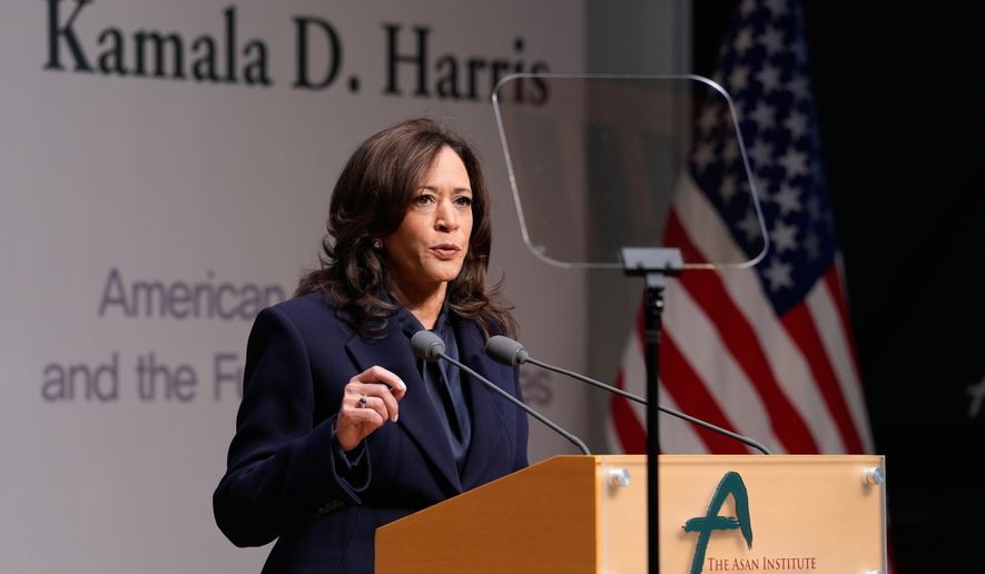 Former U.S. Vice President Kamala Harris speaks during a special lecture titled "American Leadership and the Future of Alliances" at the Asan Institute for Policy Studies in Seoul, South Korea, Wednesday, Oct. 14, 2026. (AP Photo/Ahn Young-joon)